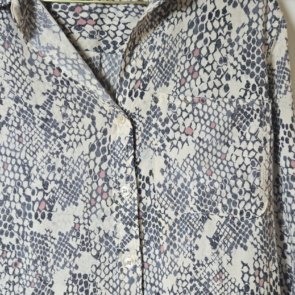 Velvet Hearts M 🤘🏼Snakeskin B&W+Pink Long Sleeve Button-up VTG ROCKER SHIRT🎸 - Picture 2 of 9